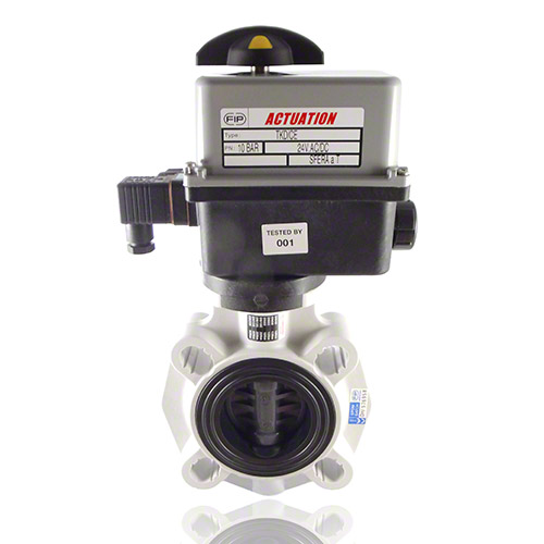 PVC U 2/2-Wege-Industrie-Absperrklappe, elektrische Ausf&uuml;hrung