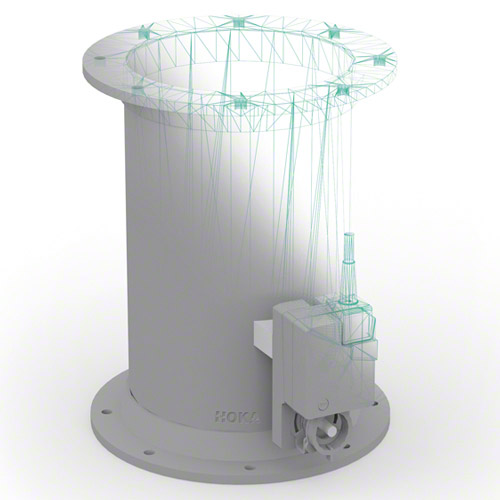 PVC Regelklappe mit&nbsp; Flanschen vorgerichtet f&uuml;r Stellmotor, Ausf&uuml;hrung 2 mit Anschlag f&uuml;r Klappenblatt